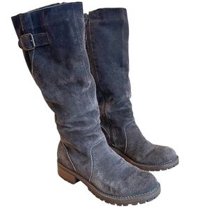 Suede Riding Boots in Gray Size 6.5 Slouchy Chunky Sole